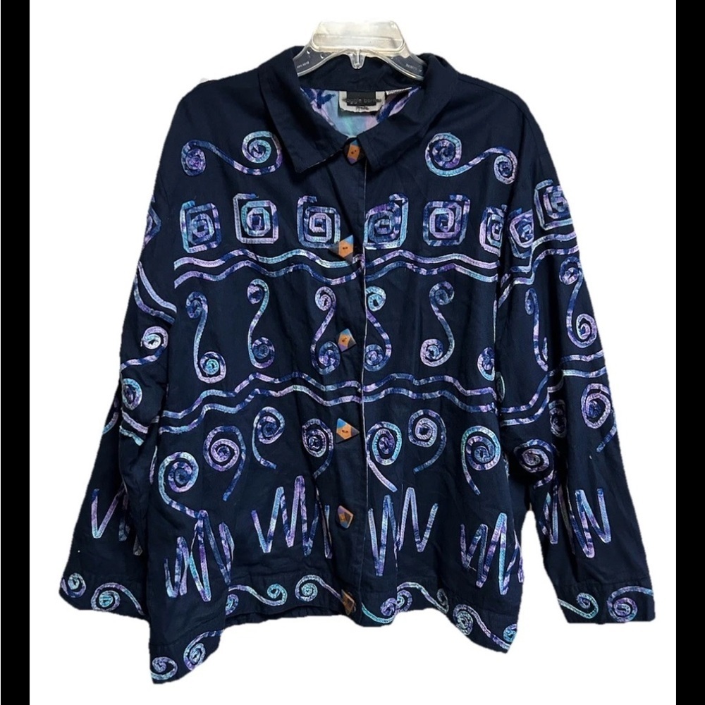 Maggie Barnes Petite Jacket Blazer Navy Blue Size 2X Lagenlook Artsy Vintage 90